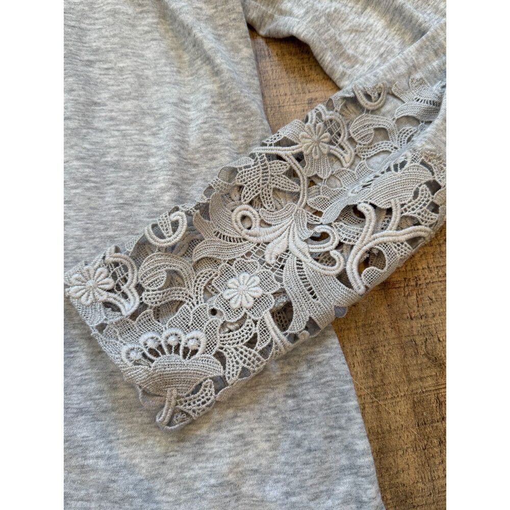 Sundance Lovelier Days Heather Grey Crochet Lace Detailing Long Sleeves Large - Picture 8 of 9
